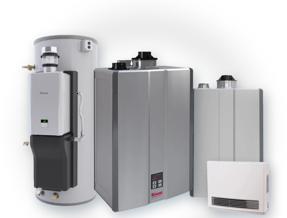 Rinnai tankless water heater, Demand Duo hybrid system, condensing boiler and fan convector